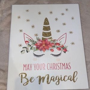 Christmas unicorn decor wooden sign euc